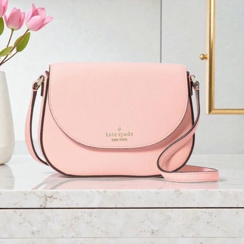 Kate Spade Leila Mini Flap Crossbody Leather Purse in Tea Rose Pink wlr00396